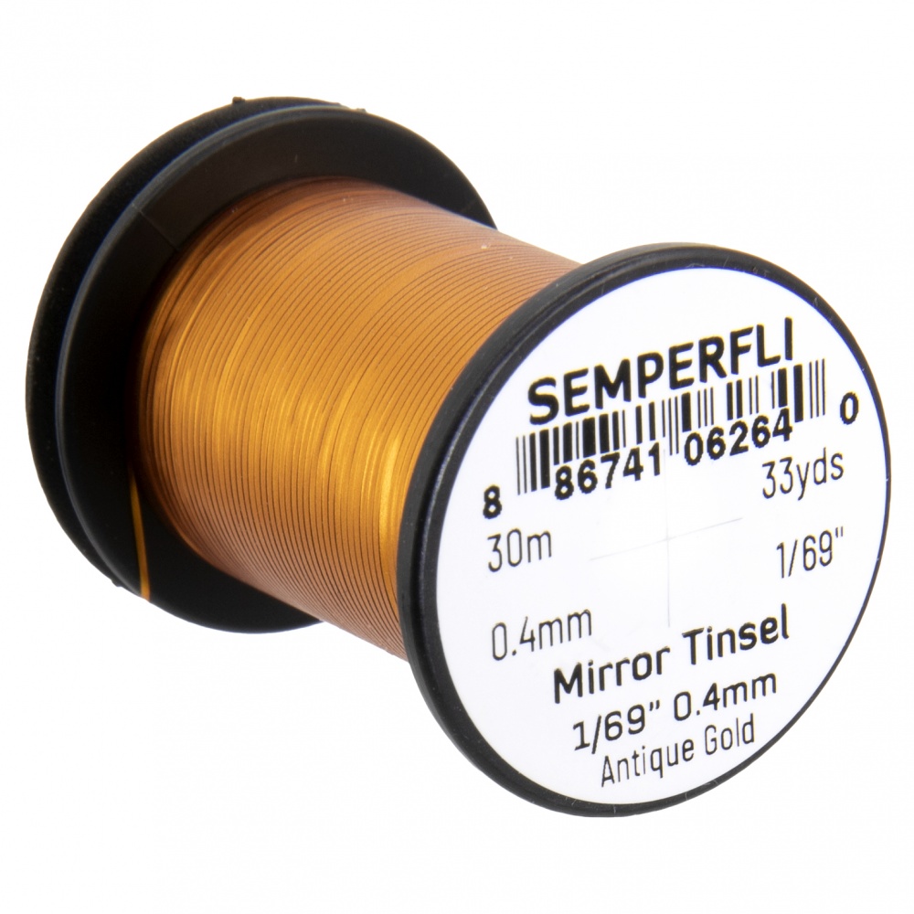 Semperfli Spool 1/69'' Antique Gold Mirror Tinsel Fly Tying Materials (Product Length 32.8Yds / 30m)